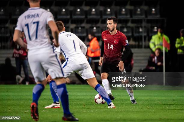Turkey's Oguzhan Özyakup controls the ball during the FIFA World Cup 2018 qualification football match between Finland and Turkey in Turku, Finland...