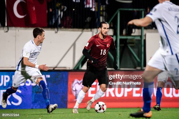 Yusuf Yazici of Turkey ( controls the ball during the FIFA World Cup 2018 qualification football match between Finland and Turkey in Turku, Finland...