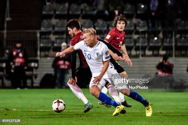 Joel Pohjanpalo of Finland during the FIFA World Cup 2018 qualification football match between Finland and Turkey in Turku, Finland on October 9,...