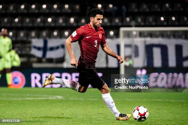 Ismail Koybasi of Turkey controls the ball during the FIFA World Cup 2018 qualifying football match between Finland and Turkey in Turku, Southern...