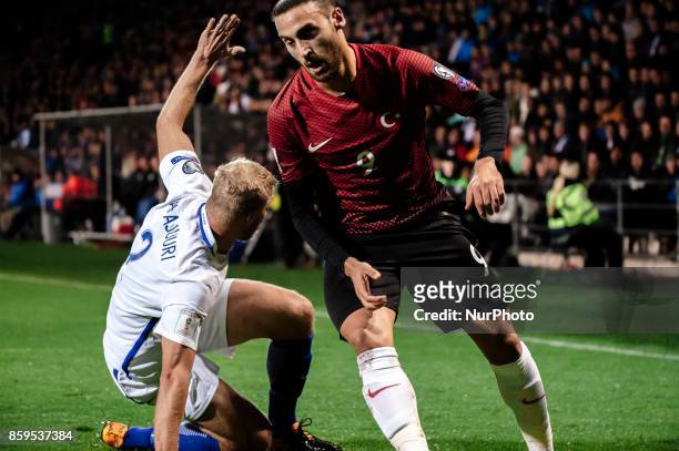 Turkey's Cenk Tosun in action during the FIFA World Cup 2018 qualification football match between Finland and Turkey in Turku, Finland on October 9,...