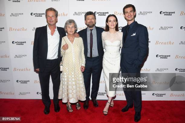 Producers Jonathan Cavendish, Diana Cavendish, director/actor Andy Serkis, actress Claire Foy and actor Andrew Garfield attend the "Breathe" New York...
