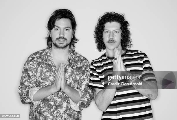 Adam Hyde and Reuben Styles from Peking Duk pose at the 31st Annual ARIA Nominations Event at Art Gallery Of NSW on October 10, 2017 in Sydney,...