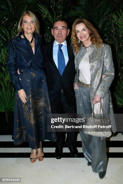 President of Care France, Arielle de Rothschild, Michel Corbiere and Cyrielle Clair attend the "Diner des Amis de Care" at Hotel Peninsula Paris on...