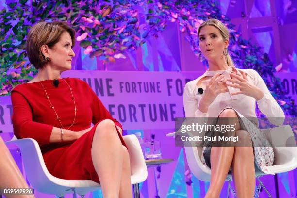 Lockheed Martin, Marillyn Hewson and Advisor to the President Ivanka Trump speak onstage at the Fortune Most Powerful Women Summit on October 9, 2017...