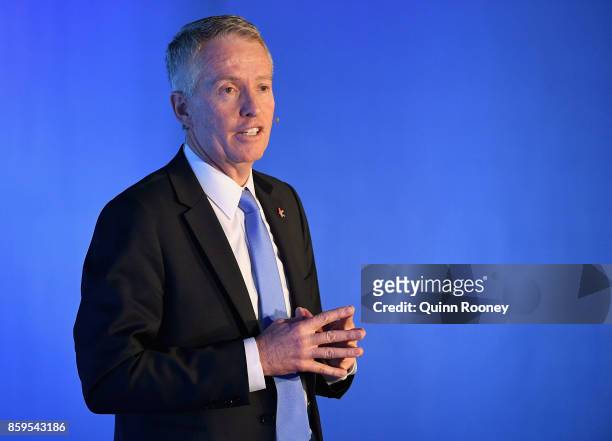 Craig Tiley the Australian Open Tournament Director speaks during the 2018 Australian Open Launch at Tennis HQ on October 10, 2017 in Melbourne,...