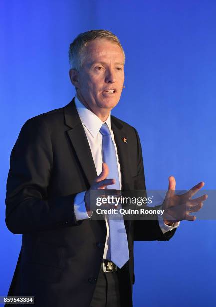 Craig Tiley the Australian Open Tournament Director speaks during the 2018 Australian Open Launch at Tennis HQ on October 10, 2017 in Melbourne,...