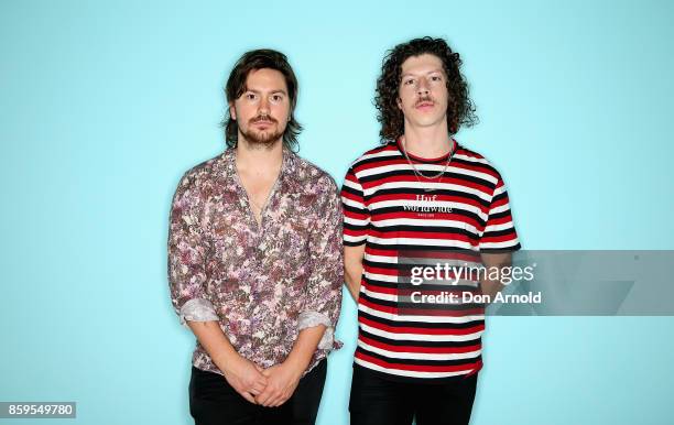 Adam Hyde and Reuben Styles from Peking Duk pose at the 31st Annual ARIA Nominations Event at Art Gallery Of NSW on October 10, 2017 in Sydney,...