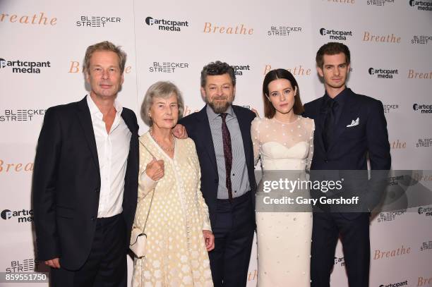 Producers Jonathan Cavendish, Diana Cavendish, director Andy Serkis and actors Claire Foy and Andrew Garfield attend the "Breathe" New York special...