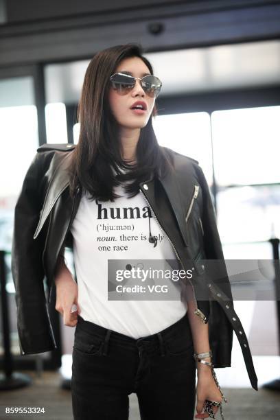 Model Ming Xi Mengyao is seen at Shanghai Hongqiao International Airport on October 9 in Shanghai, China.