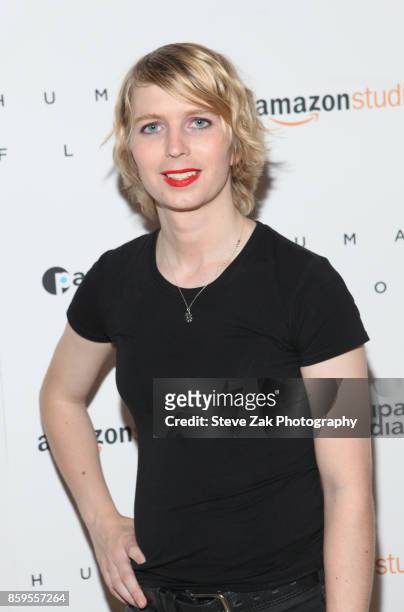 Chelsea Manning attends "Human Flow" New York Screening at the Whitby Hotel on October 9, 2017 in New York City.