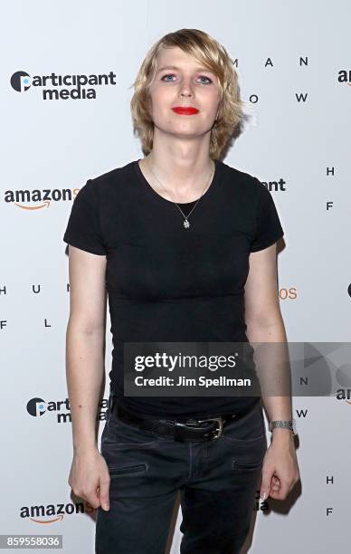 Soldier Chelsea Manning attends the "Human Flow" New York screening at the Whitby Hotel on October 9, 2017 in New York City.