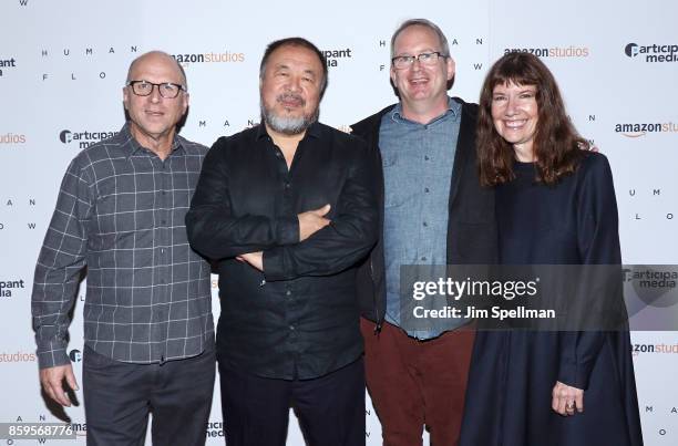 Producer Bob Berney, director/artist Ai Weiwei, producers Ted Hope and Diane Weyermann attend the "Human Flow" New York screening at the Whitby Hotel...