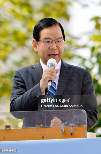 Japanese Communist Party leader Kazuo Shii makes a street speech as the Lower House election campaign officially kicks off on October 10, 2017 in...