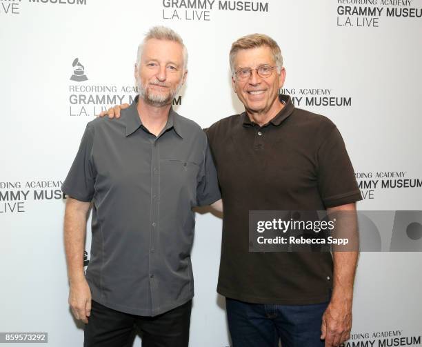 Billy Bragg and Founding Executive Director of the GRAMMY Museum Bob Santelli attend Roots, Radicals and Rockers: How Skiffle Changed the World With...