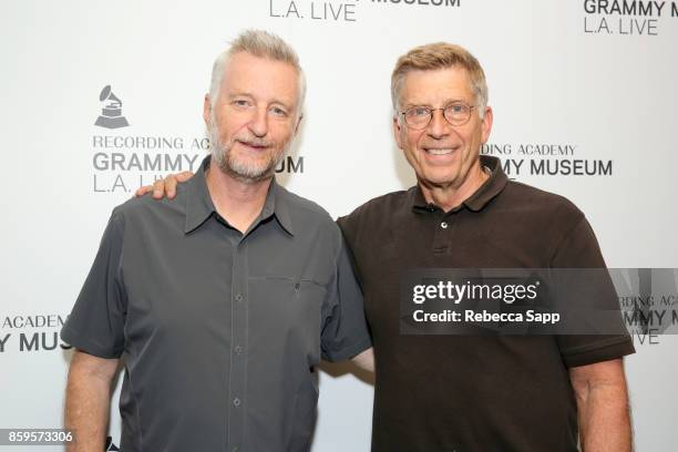 Billy Bragg and Founding Executive Director of the GRAMMY Museum Bob Santelli attend Roots, Radicals and Rockers: How Skiffle Changed the World With...