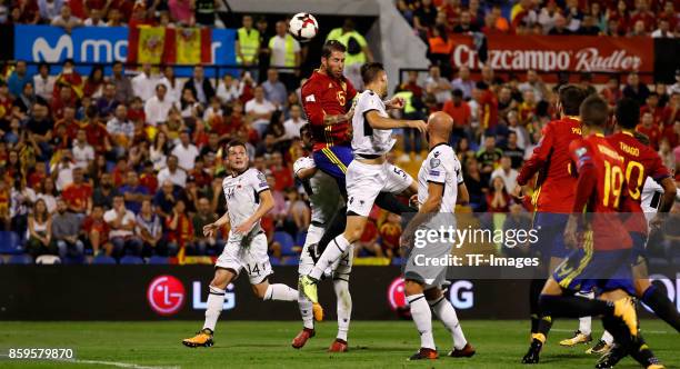 Sergio Ramos of Spain controls the ball during the FIFA 2018 World Cup Qualifier between Spain and Albania at Rico Perez Stadium on October 6, 2017...