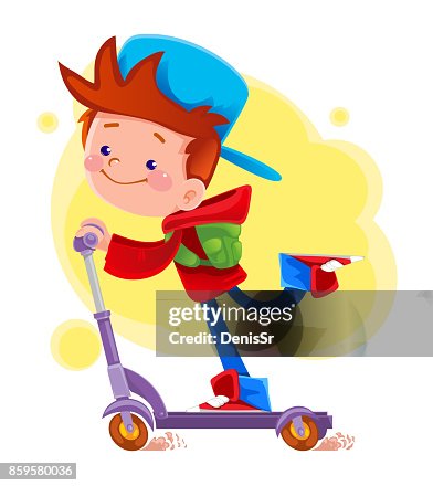 The Boy Is Riding A Scooter Funny Cartoon Character Vector Illustration High-Res Vector Graphic - Getty Images The Boy Is Riding A Scooter Funny Cartoon Character Vector Illustration High-Res Vector Graphic - Getty Images