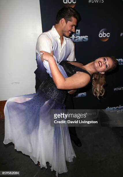 Dancer Gleb Savchenko and actress Sasha Pieterse attend "Dancing with the Stars" season 25 at CBS Televison City on October 9, 2017 in Los Angeles,...