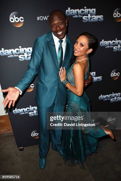 Former NFL player Terrell Owens and dancer Cheryl Burke attend "Dancing with the Stars" season 25 at CBS Televison City on October 9, 2017 in Los...