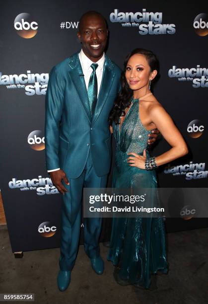 Former NFL player Terrell Owens and dancer Cheryl Burke attend "Dancing with the Stars" season 25 at CBS Televison City on October 9, 2017 in Los...