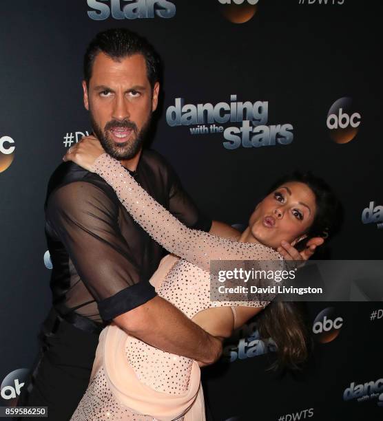 Personality Vanessa Lachey and dancer Maksim Chmerkovskiy attend "Dancing with the Stars" season 25 at CBS Televison City on October 9, 2017 in Los...