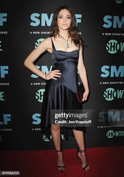 Actress Emmy Rossum arrives at the Los Angeles Premiere "SMILF" at Harmony Gold Theater on October 9, 2017 in Los Angeles, California.