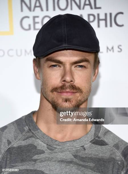 Dancer Derek Hough arrives at the premiere of National Geographic Documentary Films' "Jane" at the Hollywood Bowl on October 9, 2017 in Hollywood,...