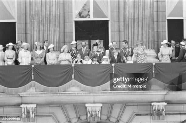 The Royal Family assemble on the balcony of Buckingham Palace for The Trooping of the Colour ceremony. Princess Diana, right of centre, in the...