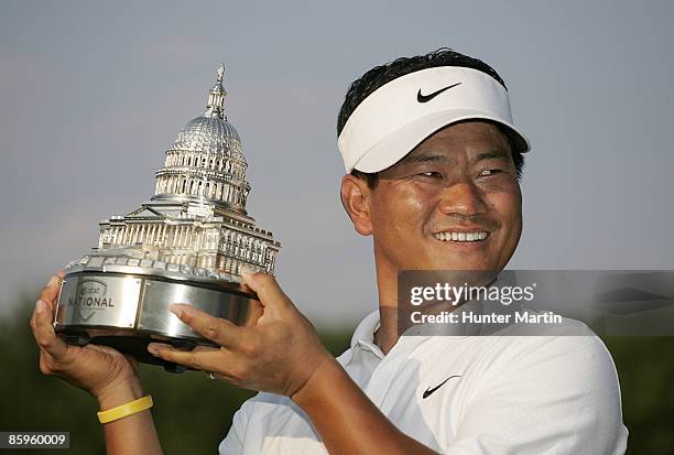 Choi with the championship trophy after winning the AT&T National at Congressional Country Club on July 8, 2007 in Bethesda, Maryland.