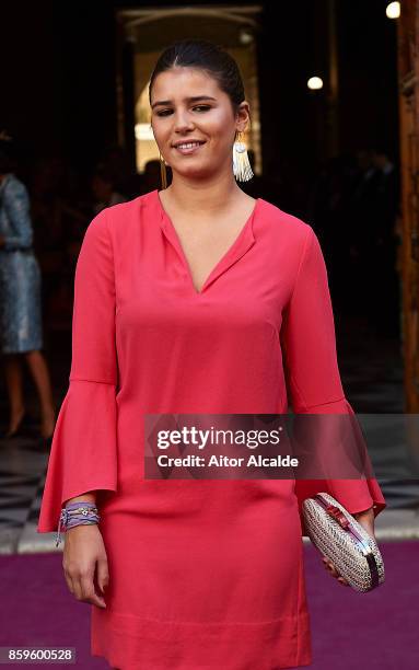 Cayetana Rivera looks on during Sibi Montes And Alvaro Sanchis Wedding at Parroquia Santa Ana on October 7, 2017 in Seville, Spain.