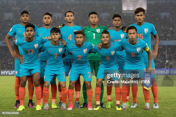 Team of India prior the FIFA U-17 World Cup India 2017 group A match between India and Colombia at Jawaharlal Nehru Stadium on October 9, 2017 in New...