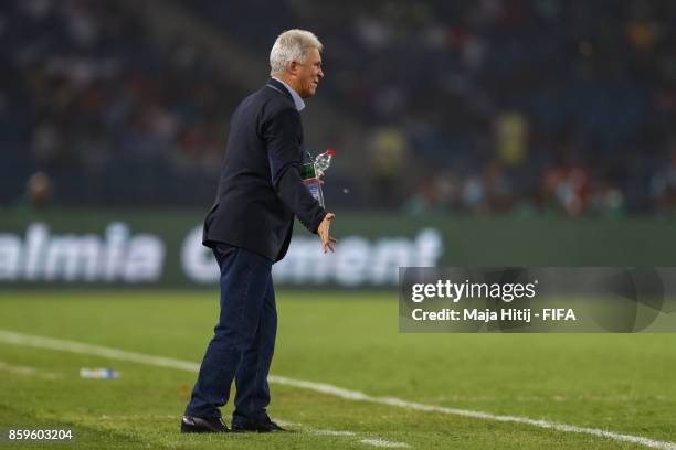 Orlando Restrepo of Colombia reacts during the FIFA U-17 World Cup India 2017 group A match between India and Colombia at Jawaharlal Nehru Stadium on...