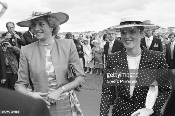 Princess Diana,The Princess of Wales, and The Duchess of York, Sarah Ferguson, enjoy the day at The Epsom Derby, Epsom, Surrey, England, 3rd June...