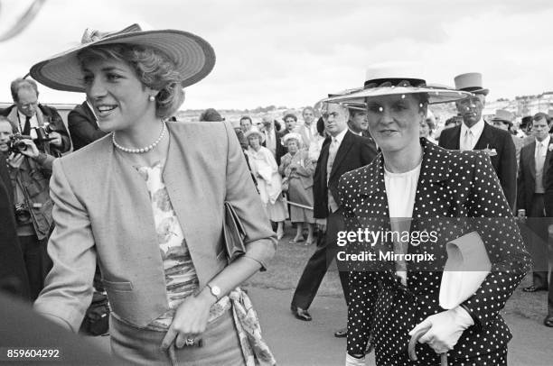 Princess Diana,The Princess of Wales, and The Duchess of York, Sarah Ferguson, enjoy the day at The Epsom Derby, Epsom, Surrey, England, 3rd June...