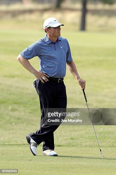 Defending champion Justin Leonard looks on during the First Round of the FedEx St. Jude Classic on May 25, 2006 at TPC Southwind in Memphis,...