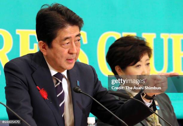 Japanese Prime Minister and ruling Liberal Democratic Party President Shinzo Abe attends a party leaders debate at Japan National Press Club on...