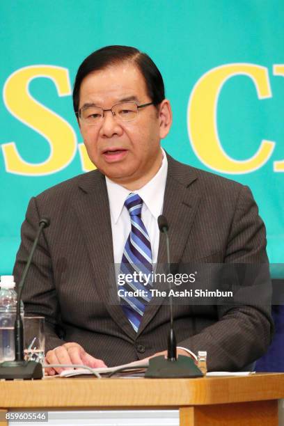 Japanese Communist Party leader Kazuo Shii speaks during a party leaders debate at Japan National Press Club on October 8, 2017 in Tokyo, Japan....