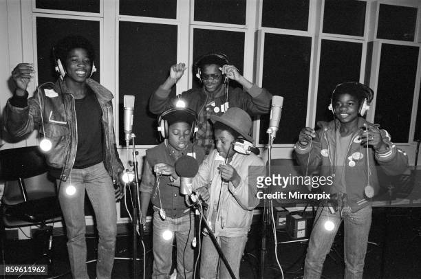 Musical Youth, British Jamaican pop / reggae group, at Capital Radio studios in London where they are helping to launch a road safety campaign...