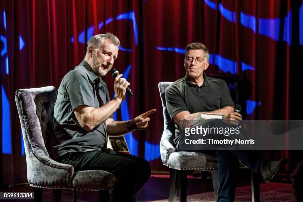 Billy Bragg and Bob Santelli speak during Roots, Radicals and Rockers: How Skiffle Changed the World With Billy Bragg at The GRAMMY Museum on October...