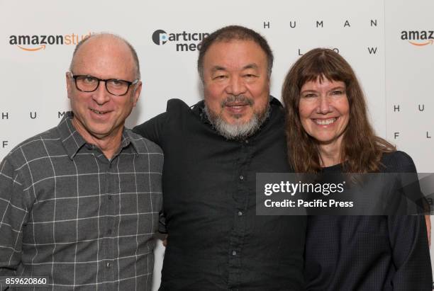 Bob Berney, Ai Weiwei, Diane Weyermann attend Human Flow special screening at The Whitby hotel.