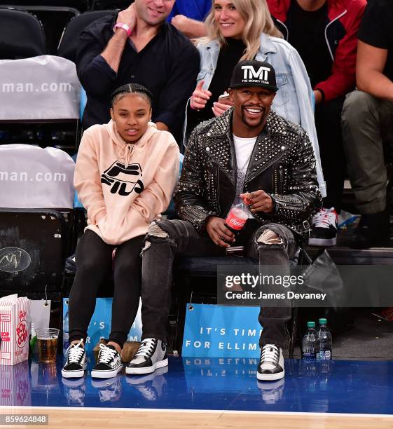 Floyd Mayweather Jr. Attends Houston Rockets Vs. New York Knicks game at Madison Square Garden on October 9, 2017 in New York City.