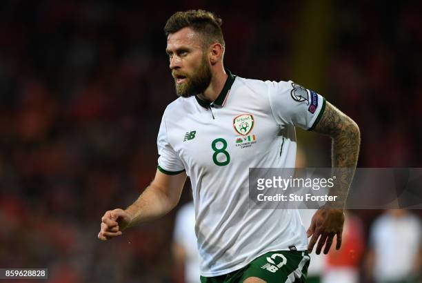 Ireland striker Daryl Murphy in action during the FIFA 2018 World Cup Qualifier between Wales and Republic of Ireland at Cardiff City Stadium on...