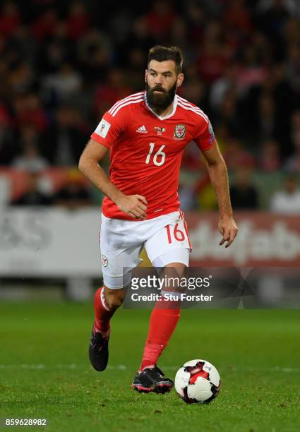 Wales player Joe Ledley in action during the FIFA 2018 World Cup Qualifier between Wales and Republic of Ireland at Cardiff City Stadium on October...