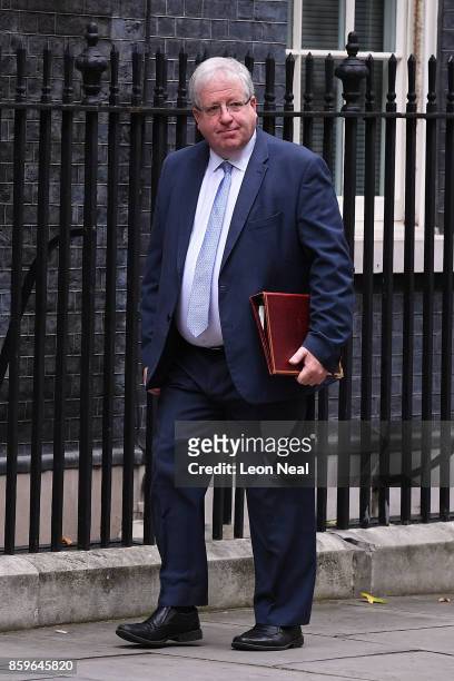 Conservative Party Chairman Patrick McLoughlin arrives in Downing Street ahead of a Cabinet meeting on October 10, 2017 in London, England. The...