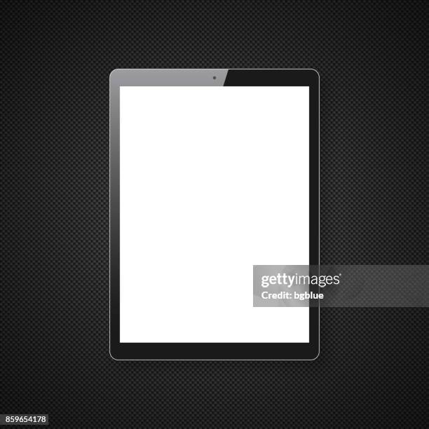 tablet-pc isoliert auf kohlefaser-hintergrund - tablet-pc-vorlage - schwarzer hintergrund stock-grafiken, -clipart, -cartoons und -symbole