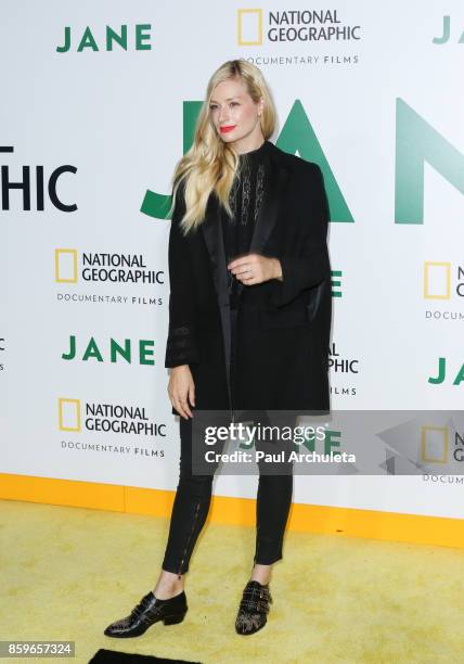 Actress Beth Behrs attends the premiere of National Geographic documentary films' "Jane" at the Hollywood Bowl on October 9, 2017 in Hollywood,...