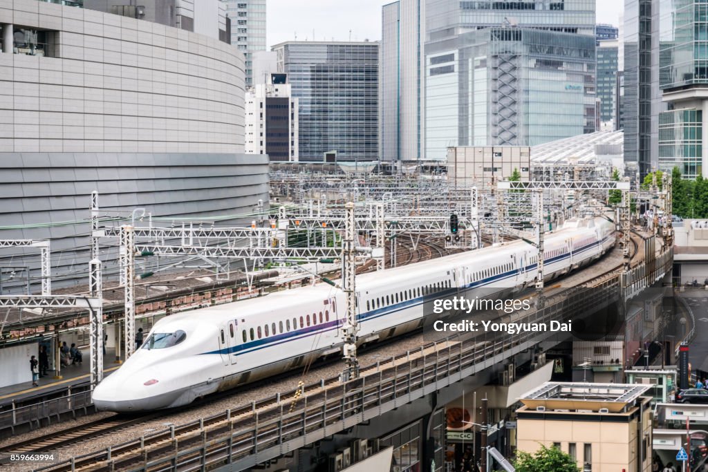 Shinkansen Bullet Train Speeding in Tokyo