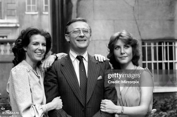 Edward Woodward actor with Hilary Tindall and Amanda Kemp during photocall to promote new BBC sitcom they will be starring in called 'Nice Work',...