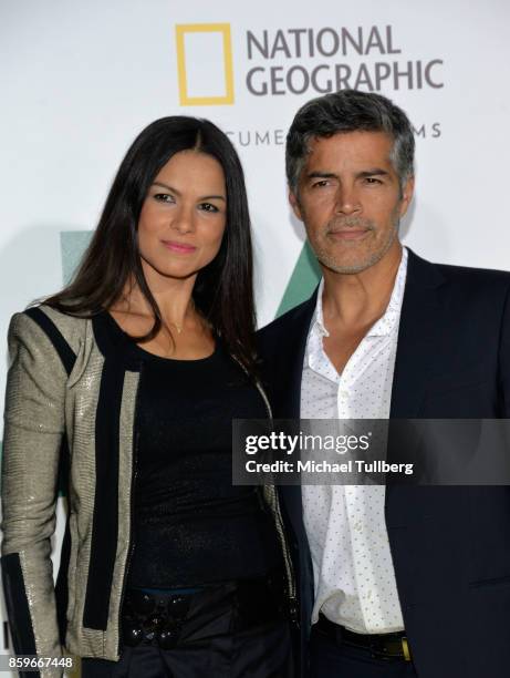 Actor Esai Morales and Elvimar Silva arrive at the premiere of National Geographic Documentary Films' 'Jane' at the Hollywood Bowl on October 9, 2017...